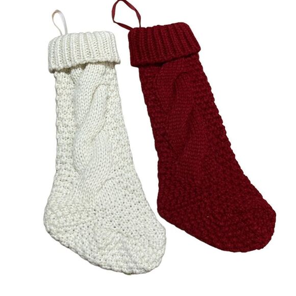 Handmade red and off-white sweater Christmas stockings - Picture 1 of 4